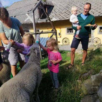 Kŕmenie zvierat v kempe Modrá Farma